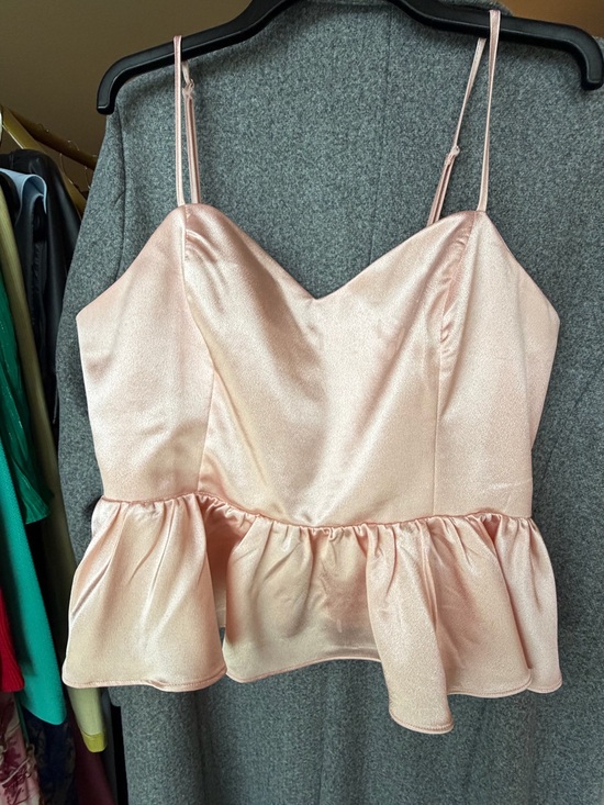 Endless Rose Tops - Endless Rose - Satin Peplum Cami Top in Blush Pink